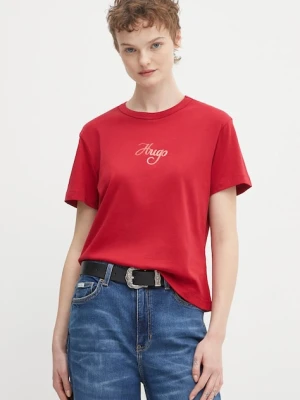 HUGO t-shirt bawełniany damski kolor czerwony 50550117
