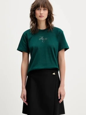 HUGO t-shirt bawełniany damski kolor zielony 50550117
