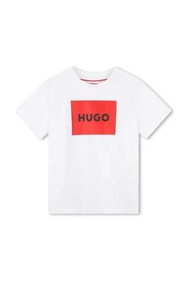 HUGO t-shirt bawełniany dziecięcy kolor biały z nadrukiem