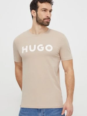 HUGO t-shirt bawełniany kolor beżowy z nadrukiem 50467556