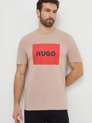 HUGO t-shirt bawełniany kolor beżowy z nadrukiem 50467952