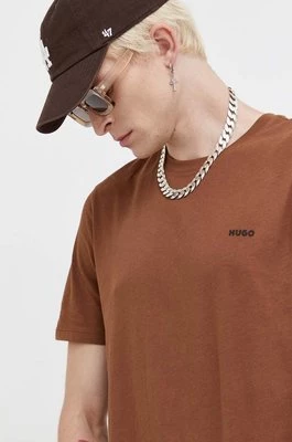 HUGO t-shirt bawełniany kolor brązowy gładki 50466158