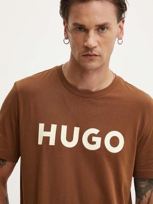 HUGO t-shirt bawełniany kolor brązowy z nadrukiem 50467556