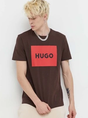 HUGO t-shirt bawełniany kolor brązowy z nadrukiem 50467952