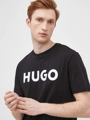 HUGO t-shirt bawełniany kolor czarny z nadrukiem 50467556