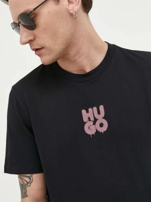 HUGO t-shirt bawełniany kolor czarny z nadrukiem