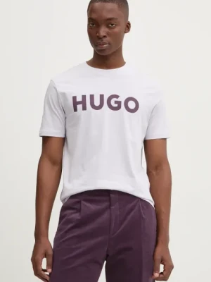 HUGO t-shirt bawełniany kolor fioletowy z nadrukiem 50467556