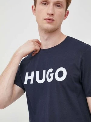 HUGO t-shirt bawełniany kolor granatowy z nadrukiem 50467556