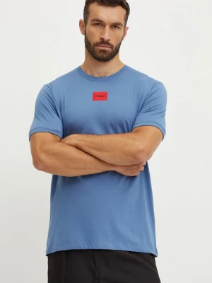HUGO t-shirt bawełniany kolor niebieski z aplikacją 50447978