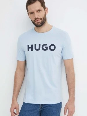 HUGO t-shirt bawełniany kolor niebieski z nadrukiem 50467556