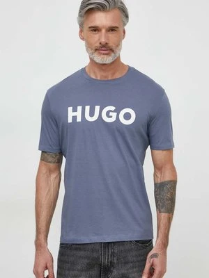 HUGO t-shirt bawełniany kolor niebieski z nadrukiem 50467556