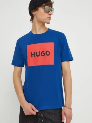 HUGO t-shirt bawełniany kolor niebieski z nadrukiem 50467952