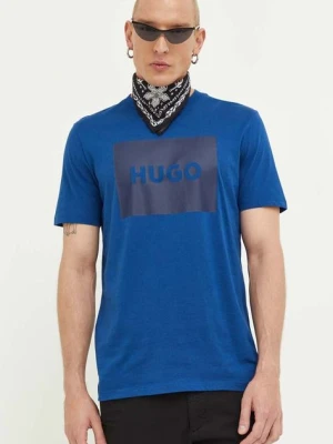 HUGO t-shirt bawełniany kolor niebieski z nadrukiem 50467952