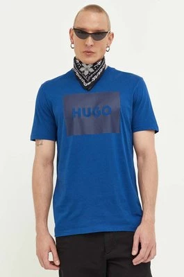 HUGO t-shirt bawełniany kolor niebieski z nadrukiem 50467952