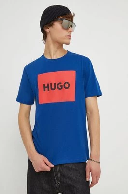 HUGO t-shirt bawełniany kolor niebieski z nadrukiem 50467952