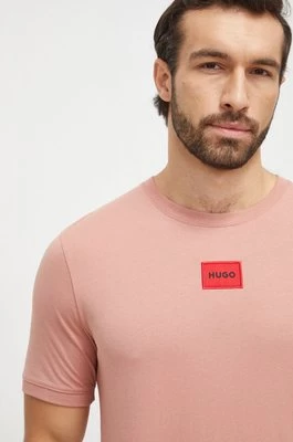 HUGO t-shirt bawełniany kolor różowy z aplikacją 50447978