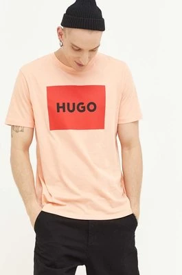 HUGO t-shirt bawełniany kolor różowy z nadrukiem 50467952
