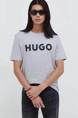 HUGO t-shirt bawełniany kolor szary z nadrukiem 50467556