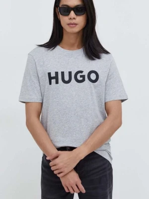 HUGO t-shirt bawełniany kolor szary z nadrukiem 50467556