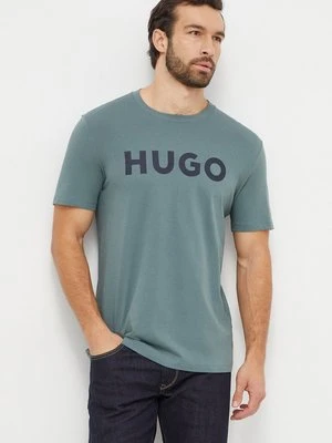 HUGO t-shirt bawełniany kolor zielony z nadrukiem 50467556