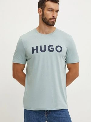 HUGO t-shirt bawełniany kolor zielony z nadrukiem 50467556