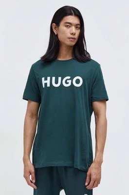HUGO t-shirt bawełniany kolor zielony z nadrukiem 50467556