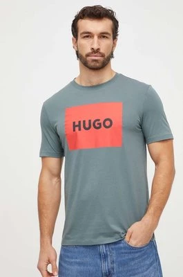 HUGO t-shirt bawełniany kolor zielony z nadrukiem 50467952