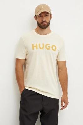 HUGO t-shirt bawełniany kolor żółty z nadrukiem 50467556