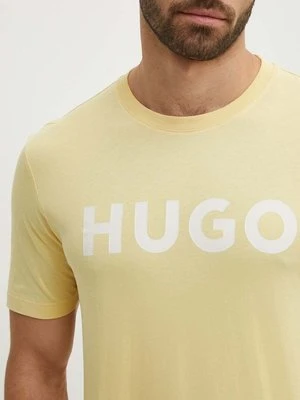 HUGO t-shirt bawełniany kolor żółty z nadrukiem 50467556