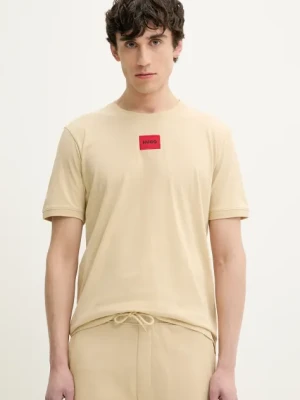 HUGO t-shirt bawełniany męski kolor beżowy z aplikacją 50447978