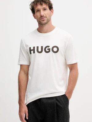 HUGO t-shirt bawełniany męski kolor beżowy z aplikacją 50542737