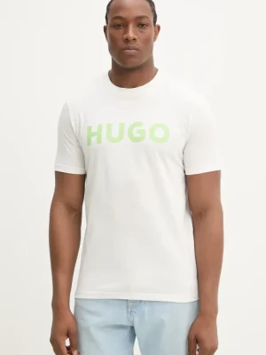HUGO t-shirt bawełniany męski kolor beżowy z nadrukiem 50467556
