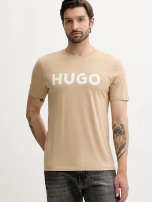 HUGO t-shirt bawełniany męski kolor beżowy z nadrukiem 50467556