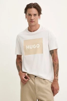 HUGO t-shirt bawełniany męski kolor beżowy z nadrukiem 50467952