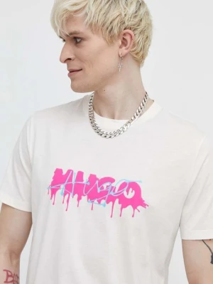 HUGO t-shirt bawełniany męski kolor beżowy z nadrukiem 50515282