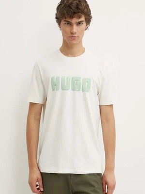 HUGO t-shirt bawełniany męski kolor beżowy z nadrukiem 50516624