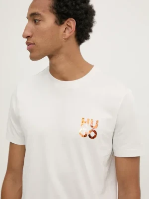 HUGO t-shirt bawełniany męski kolor beżowy z nadrukiem 50522134