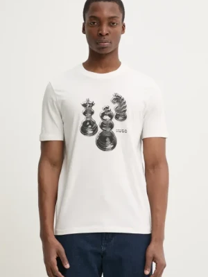 HUGO t-shirt bawełniany męski kolor beżowy z nadrukiem 50532918