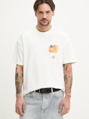 HUGO t-shirt bawełniany męski kolor beżowy z nadrukiem 50537576