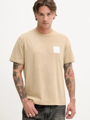 HUGO t-shirt bawełniany męski kolor beżowy z nadrukiem 50544458