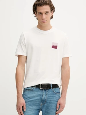 HUGO t-shirt bawełniany męski kolor beżowy z nadrukiem 50544458