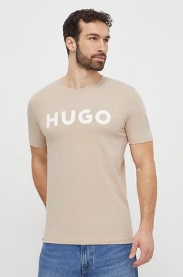 HUGO t-shirt bawełniany kolor beżowy z nadrukiem 50467556