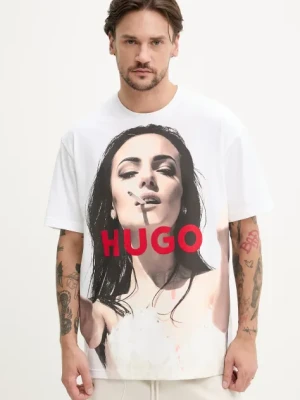 HUGO t-shirt bawełniany męski kolor biały z nadrukiem 50535314