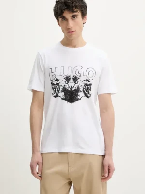 HUGO t-shirt bawełniany męski kolor biały z nadrukiem 50538257