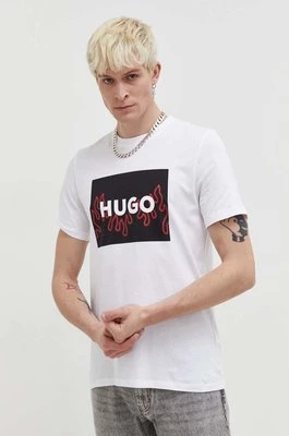 HUGO t-shirt bawełniany męski kolor biały z nadrukiem 50506989