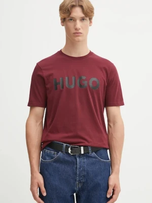 HUGO t-shirt bawełniany męski kolor bordowy z nadrukiem 50467556