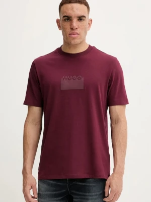 HUGO t-shirt bawełniany męski kolor bordowy z nadrukiem 50546867