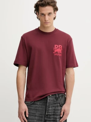HUGO t-shirt bawełniany męski kolor bordowy z nadrukiem 50549307