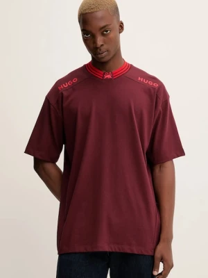 HUGO t-shirt bawełniany męski kolor bordowy z nadrukiem 50549604