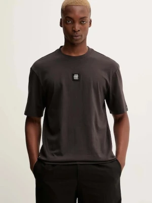HUGO t-shirt bawełniany męski kolor brązowy z aplikacją 50549304